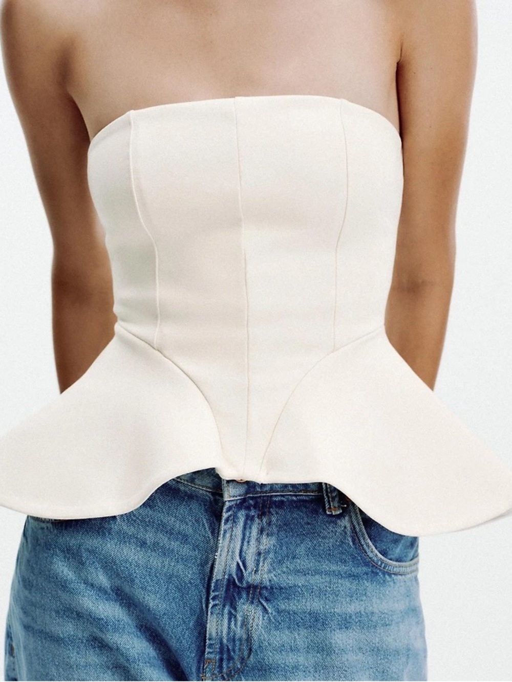 Zara Cream Strapless Peplum Bustier Top